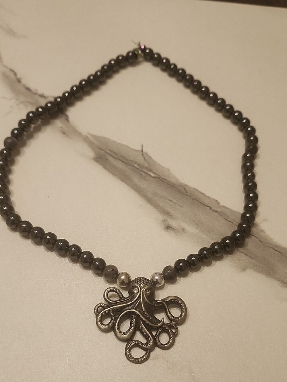 Handcrafted Tidal Guardian Hematite Beaded Necklace - Picture 4 of 6